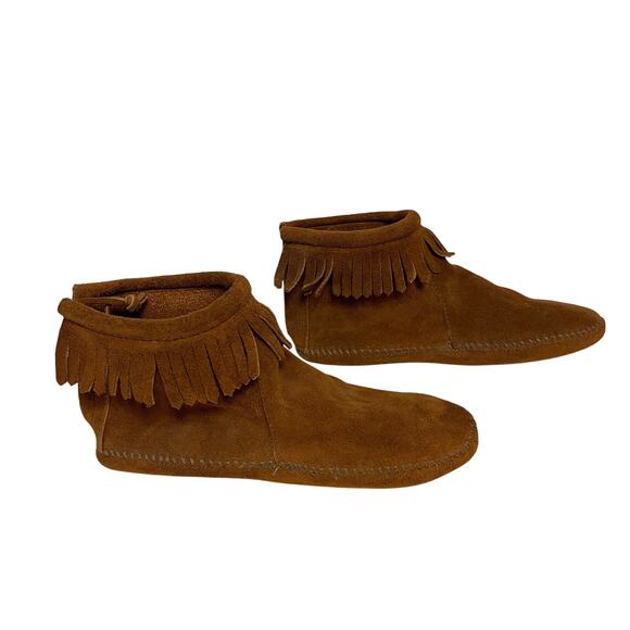 Minnetonka Moccasins Back Zip Softsole Women's Size 6 Fringe Suede Ankle Boot - Picture 4 of 7